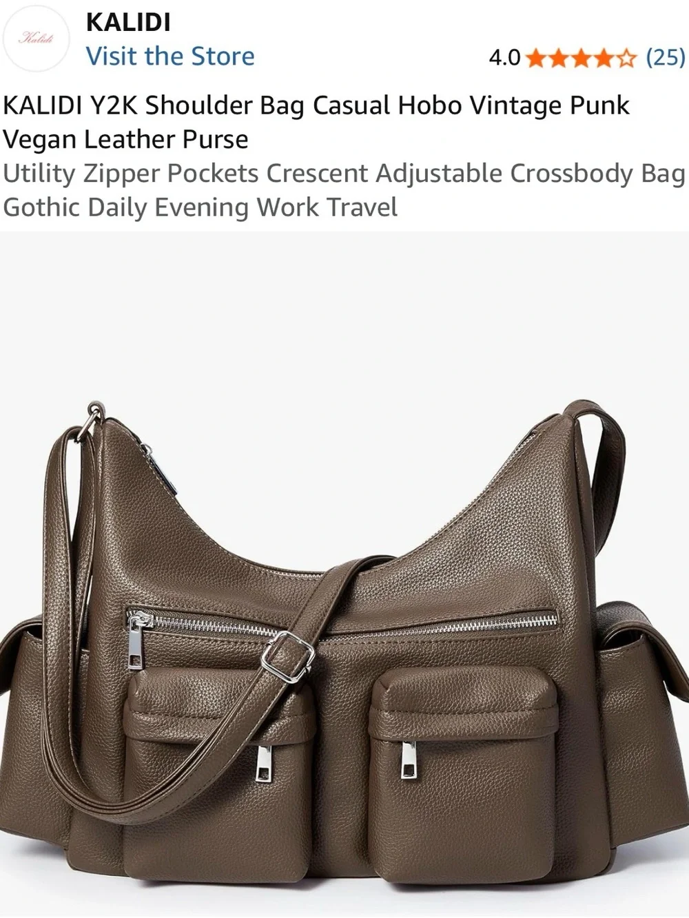 KALIDI Y2K Shoulder Bag Casual Hobo Vintage Punk Vegan Leather Purse, Brown